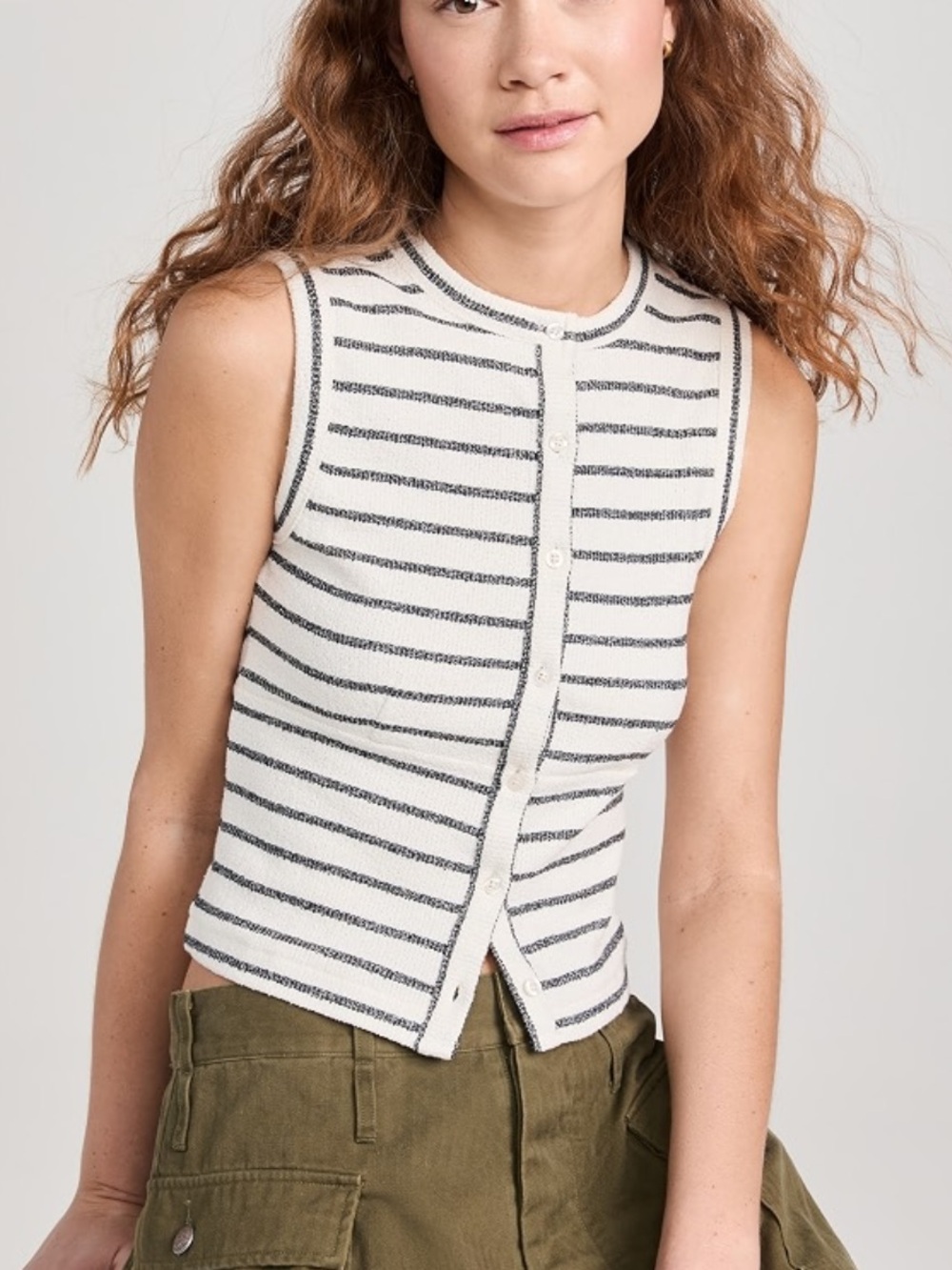 NEW Madewell Off-White and Black Striped Split-Front Tank Size Small